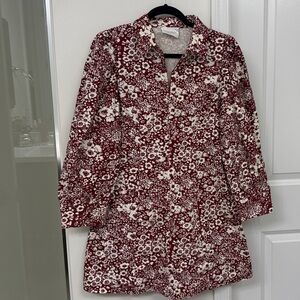 Women's Maroon Floral Button-Up Dress